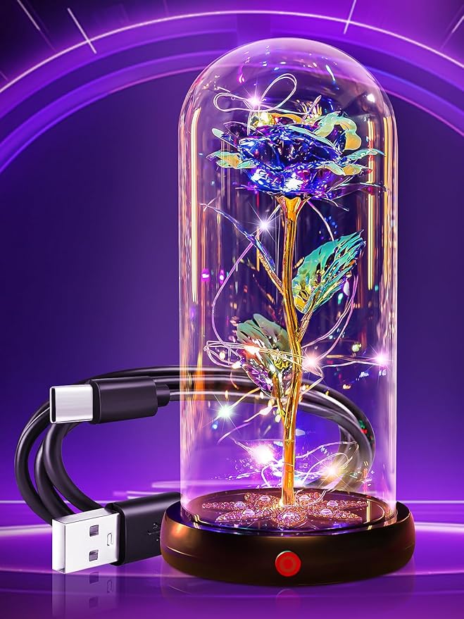 Beferr Birthday Gifts for Women Mom Rechargeable Galaxy Glass Roses Forever Preserved Flowers for Delivery Prime Smart Touch Light Up Rose in Dome Gift for Grandma Sister Wife Her Girlfriends Daughter