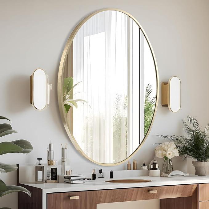 Oval Wall Mirror, 26"x38" Gold Oval Vanity Mirror, Bathroom Mirror of Metal Frame, Home Decorative Wall Mounted Mirror for Bathroom, Living Room, Entryway, Vanity