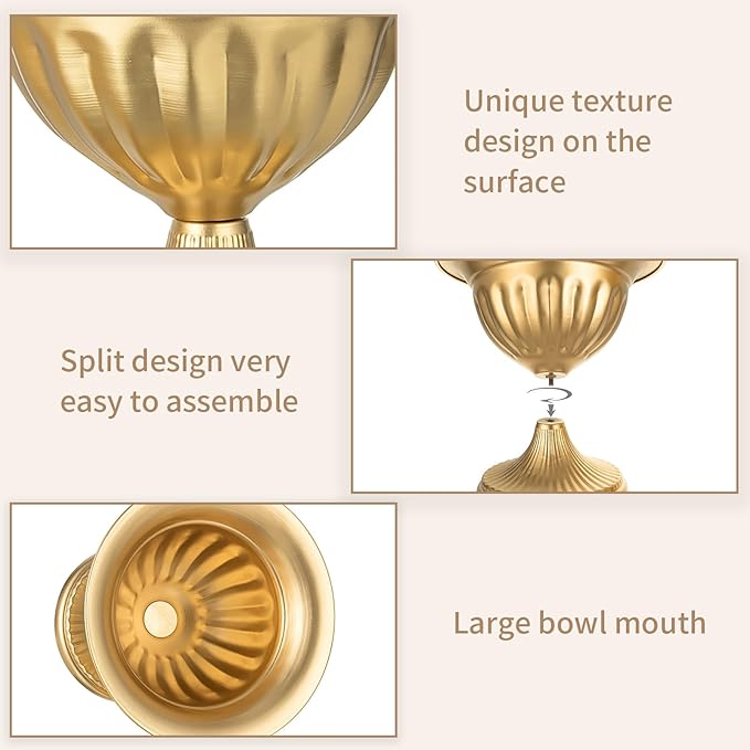 Sziqiqi Gold Vases for Wedding Centerpieces: 8.6in Big Metal Urn Vases Set of 10 Flower Arrangements for Flower Compote Vase for Wedding Decorations Table Pedestal Bowl Vase for Party