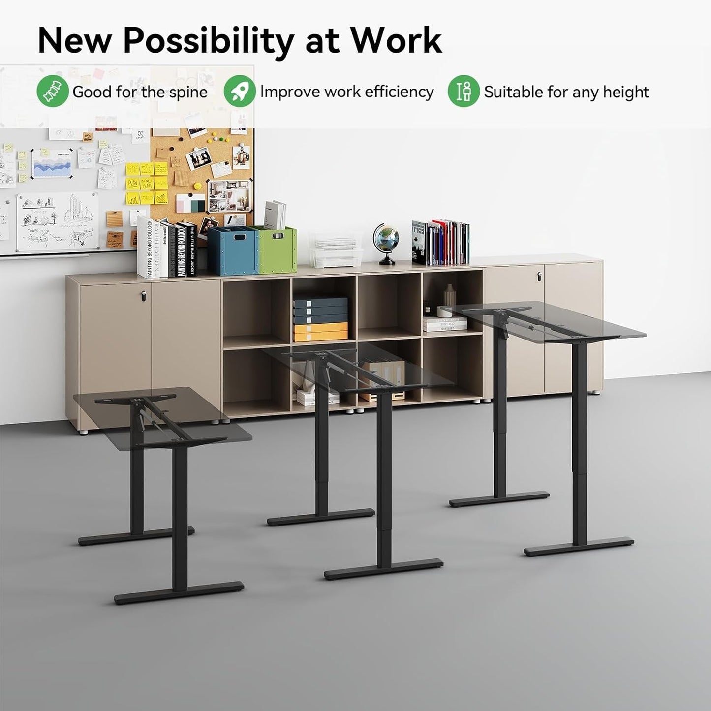 Skiennix Electric Standing Desk Frame - Adjustable Height & Length | Supports 63"x28" Tabletops, 3 Preset Heights, 154 lbs Capacity, Black