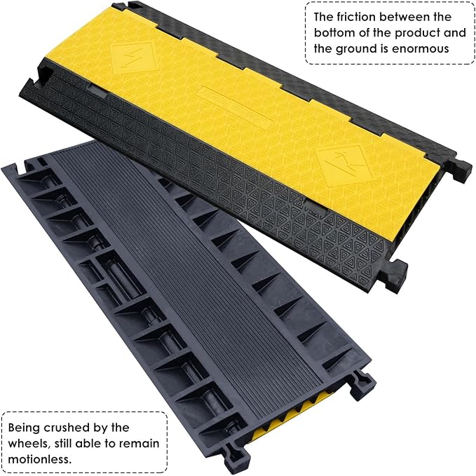 OranLite Rubber Cable Protector Ramp, Heavy Floor Cable Wire Cord Cover Speed Bumps 22000Lbs Load Capacity, Driveway Hose Cable Ramp Protective Cover for Indoor and Outdoor (5-Channel x 2Pcs)