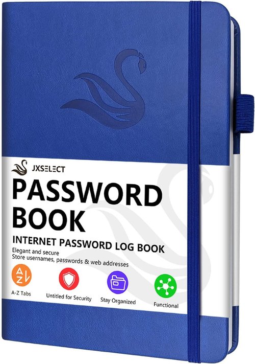 Elegant Password Book - Hardcover Organizer with Alphabetical Tabs & Back Pocket | 5.2" x 7.6" (Royal Blue)