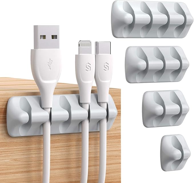 Syncwire Cable Clips, 5 Pack Gray Cord Organizer Cable Management Self Adhesive Cable Holder for Organizing Cable Cords, Ideal for Home, Office, Cubicle, Car, Nightstand, Desk Accessories