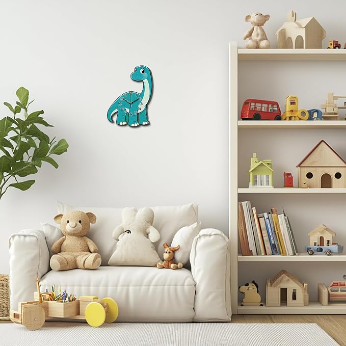 Dinosaurs Wall Clock Irregular Shape Decorative Wall Clock Brontosaurus Diplodocus Non-Ticking Clock for Home Office Decoration, 16.14×11.49 inch