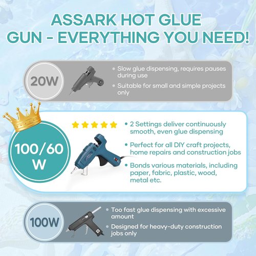 Dual Power Hot Glue Gun - 60/100W Heavy Duty with Adjustable Power & 15 Glue Sticks | Ideal for DIY Crafts & Home Repairs