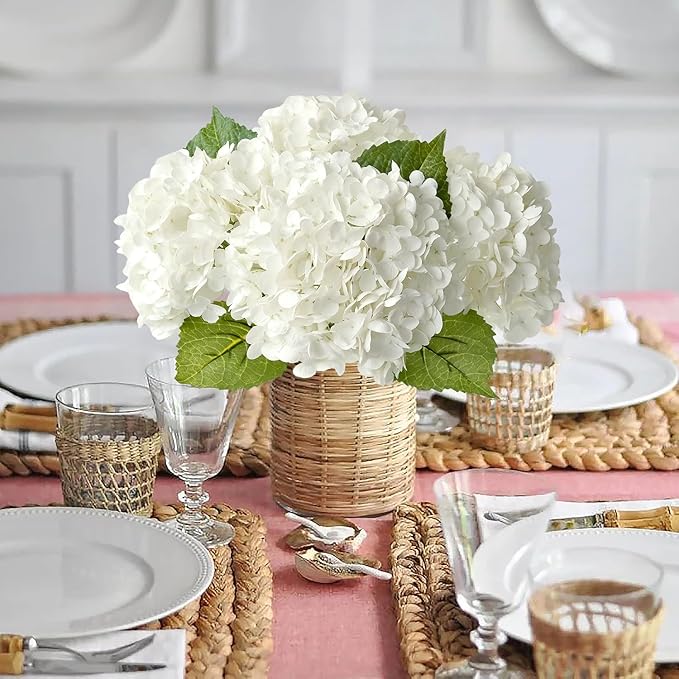 White Hydrangea Artificial Flowers, 3Pcs Large 21” Royal Real Touch Latex Silk Flowers Faux Hydrangea, Lifelike Fake Flower for Spring Wedding Bouquet Table Centerpieces Indoor Home
