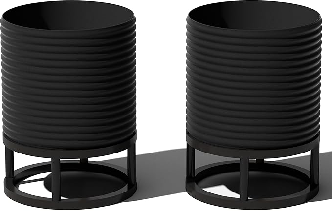 Veradek Mod Series Raised 13" Short Planter for Patio & Backyard | Durable Plastic-Stone Material w/Wooden Stand | Modern Décor for Plants & Flowers