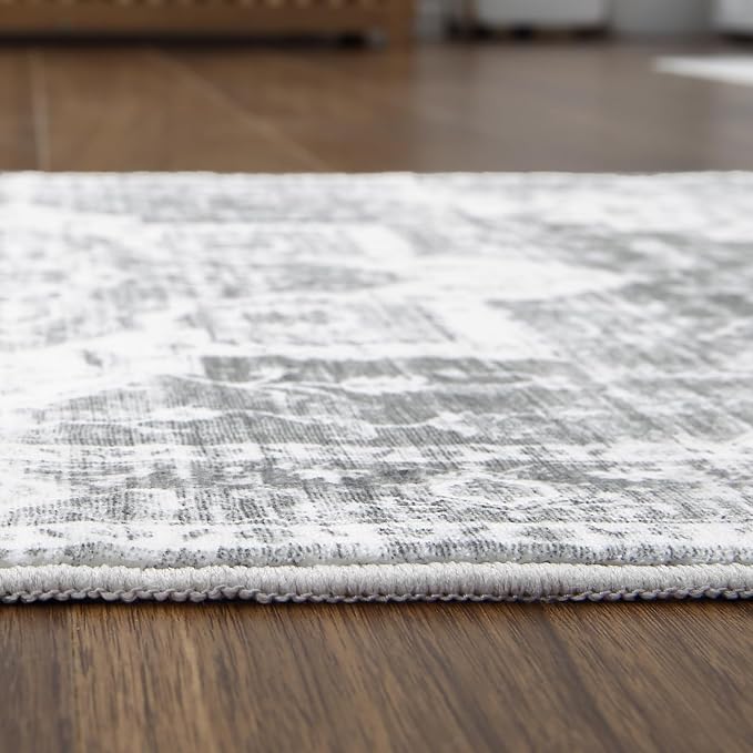 GAOMON 9x12 Vintage Large Area Rug Boho Distressed Rugs Machine Washable Foldable Accent Indoor Carpet Floor Cover Low Pile Print Carpet for Bedroom Living Room Classroom, 9’x12’, Grey