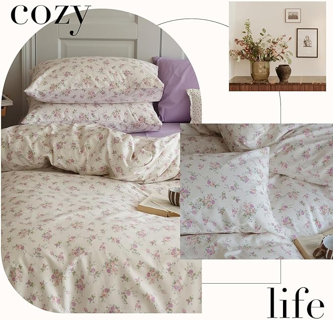 HighBuy Lilac Floral Comforter Twin XL Size Bed Set 3 Piece Garden Style Girl Flower Bedding Comforter Set Fluffy Aesthetic Botanical Bedding Comforter with 2 Pillowcase - Twin XL Size