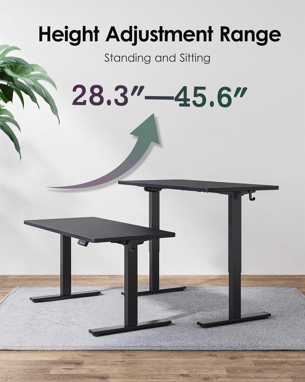 TIQLAB Electric Height Adjustable Standing Desk - 47 x 24 Inch, Black Frame with Splice Board | Ideal for Home Office