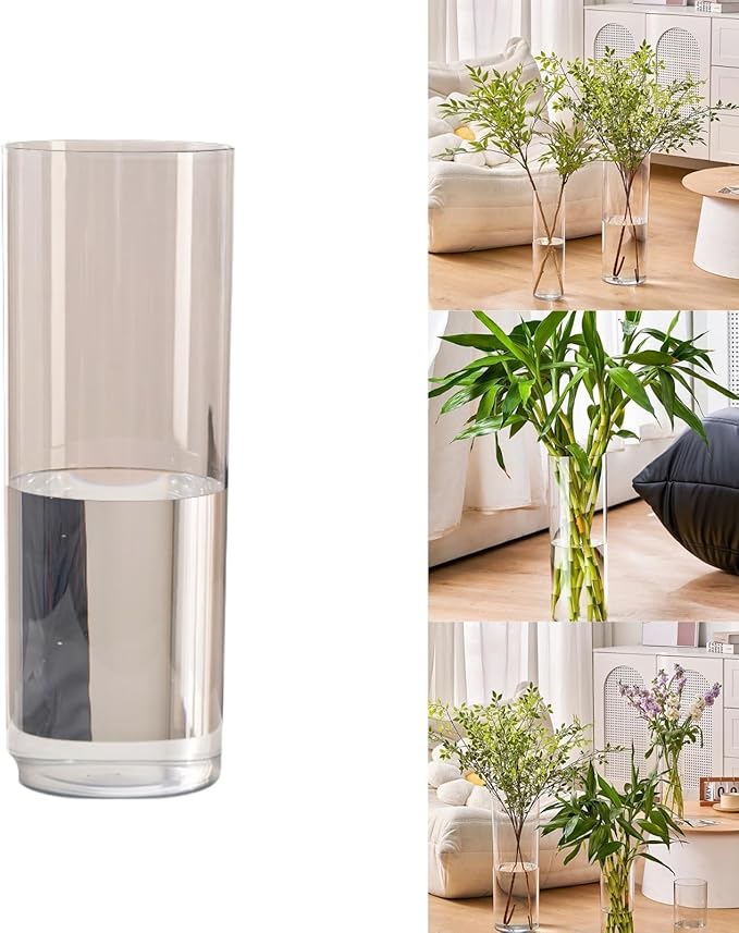 Clear Acrylic Decorative Vase for Flower Arrangements, Break-Resistant Tall Cylinder Vase for Wedding Centerpieces, Unbreakable Modern Plastic Vase for Home Decor