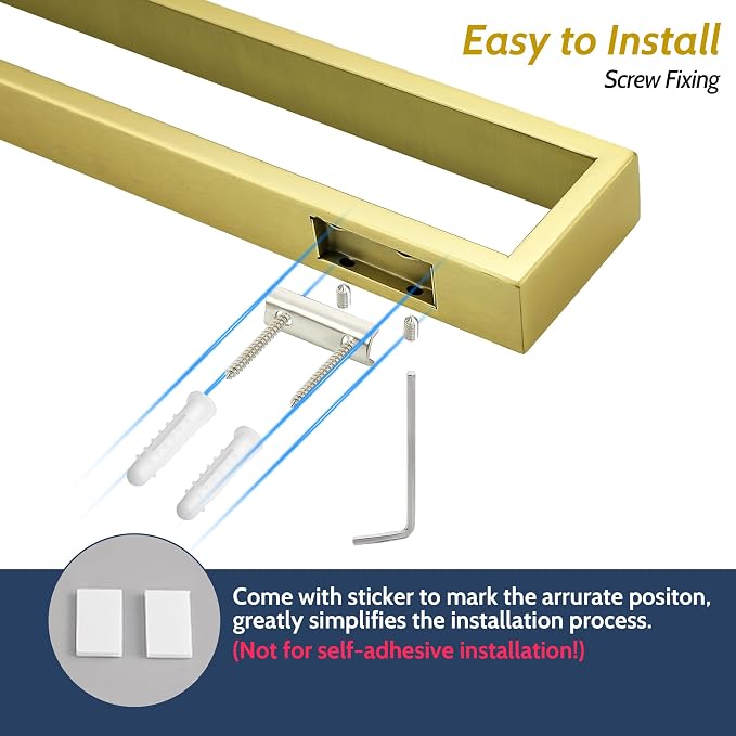 Sayayo Brushed Gold Towel Bar for Bathroom, 8 Inch Hand Towel Holder Wall Mount Square Towel Ring SUS304 Stainless Steel Towel Rack