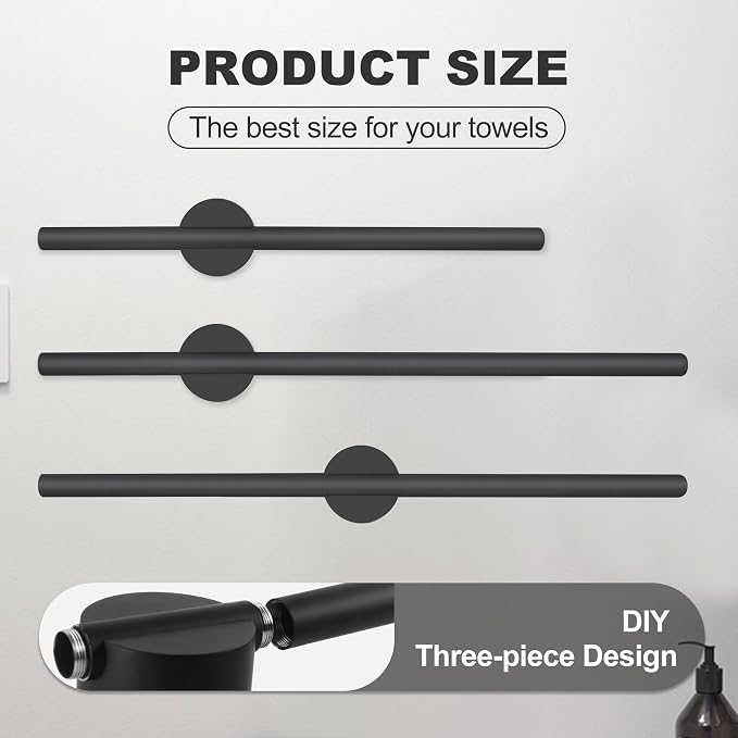 Adjustable Length Stainless Steel Towel Rack - 18-24 Inch Fit, 26.4 Inch Total Length - Matte Black 304 Stainless Steel Towel bar for Bathroom & Kitchen