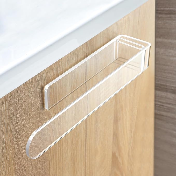 Taozun Adhesive Towel Holder - Clear Towel Bar Stick on Wall, 11.8-Inch Acrylic Hand Towel Rack Plastic Towel Ring for Bathroom