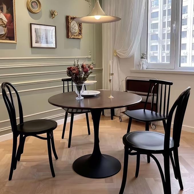 31.5" Tulip Table for 2-4 Persons Modern Round Dining Room Table, Mid-Century Modern Walnut Small Kitchen Table with MDF Wooden Top, Leisure Coffee Table for Living Room, Dining Room, Office