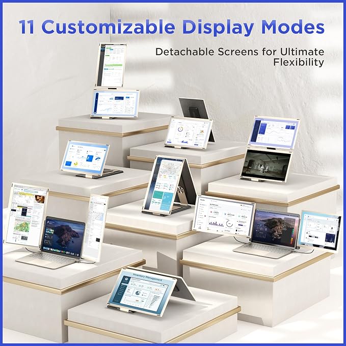 Maxfree S6 Laptop Screen Extender, 15.6'' 1080P Monitor Extender, 11 Display Modes, Plug & Play, Detachable Screen Triple Monitor for Laptop 13"-17.3", Compatible with Mac/Windows/Android/Switch