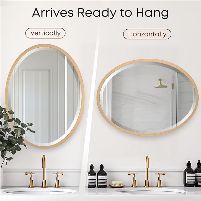 OVALCREST - Oval Wooden Beveled Wall Mirror for Home Decor, Bathroom, Vanity, Bedroom, Living Room, Hallway - London Style (Gold Paint) 37.1 x 25.1