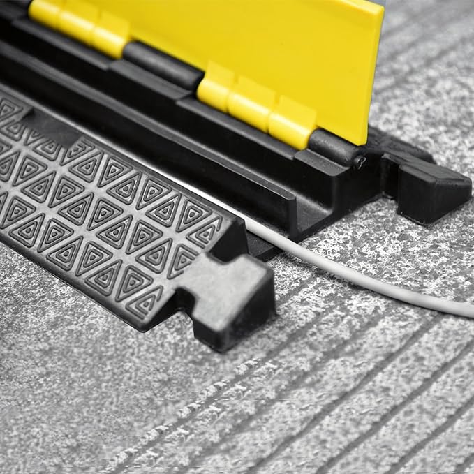 OranLite Heavy-Duty Rubber Cable Protector Ramp, Floor Cable Wire Cord Cover Speed Bumps 22000 Lbs Load Capacity, Driveway Hose Cable Ramp Protective Cover for Indoor Outdoor (Small 2-Channel x 4Pcs)