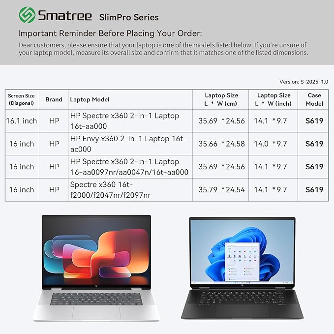 Smatree SlimPro Laptop Sleeve Case for 16 inch HP Envy/Spectre x360 2-in-1 16t, for Spectre x360 16t-f2000/f2047nr/f2097nr,for 16.1 inch Spectre x360 2-in-1 Laptop 16t-aa000,Light Grey (S619LG)