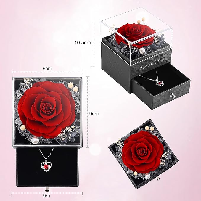SHOKUTO Preserved Rose,Birthday Gifts for Women Mom Girlfriend,Gifts for Mom Grandma Wife Daughter Sister,Jewelry Boxes with Necklace