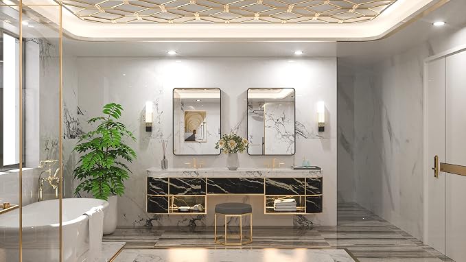 TETOTE Black Framed Mirrors for Bathroom, 2 Inch Thick Frame 22 x 30 Inch Brushed Metal Frame Wall Mounted Rectangle Mirror for Vanity(Horizontal/Vertical)