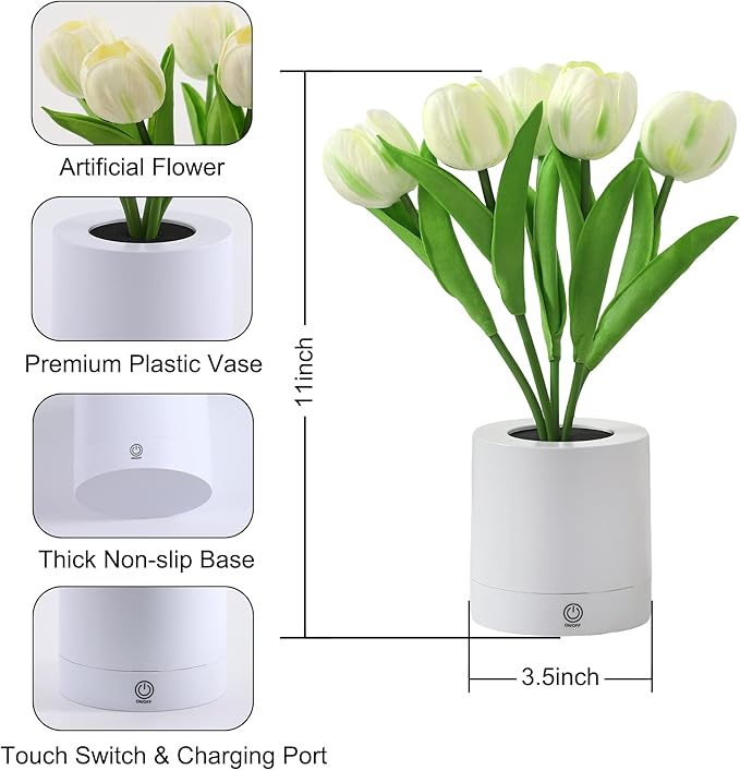 WSYEAR Flower Table Lamp Tulip Desk LED Night Light for Home Living Room Decor Artificial Flower with Vase Table Centerpieces for Birthday Holiday Party Wedding Room Decoration