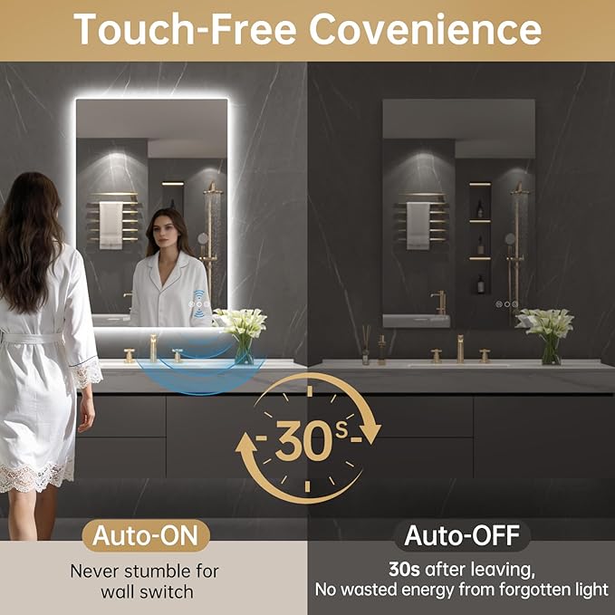 LOVESPEJO 24"x36" Backlit Mirror Bathroom, LED Bathroom Mirror with Motion Sensor, Fogless, Dimmable, 3 Color Changing, Shatterproof, Horizontal/Vertical