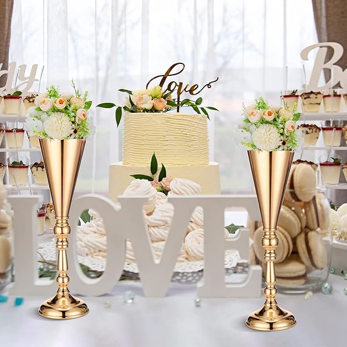 6 Pcs Flower Trumpet Gold Vase Tabletop Centerpiece Gold Tall Flower Vases Bulk Wedding Table Decorative Centerpiece Table Decorations Arrangements for Floral Party Anniversary Birthday(L)