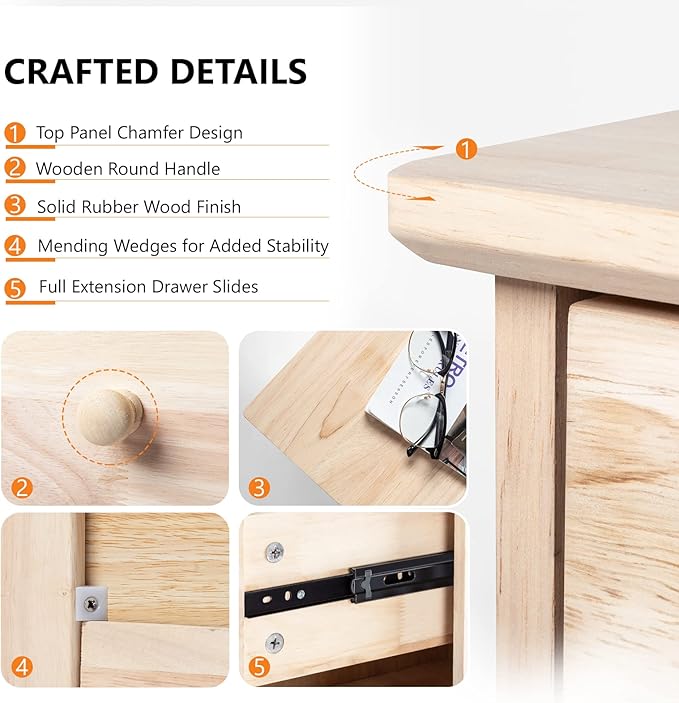 VINGLI Unfinished Solid Wood Dresser Color DIY, 3 Drawer Dresser for Bedroom, Natural Rubber Wood Chest of Drawers, Baby Dressers for Bedroom, Nursery, 17.7" D x 31.5" W x 29.9" H