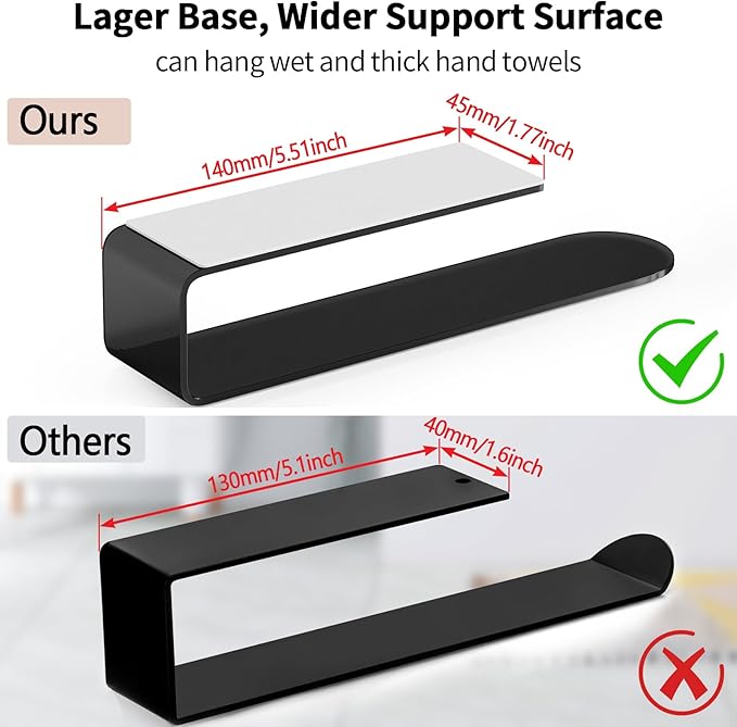 Hand Towel Holder, Self Adhesive Towel Racks for Bathroom Wall Mounted, 8 Inch Square Hand Towel Bar Stick on Wall for Kitchen Cabinet RV, Black (2 Pack)