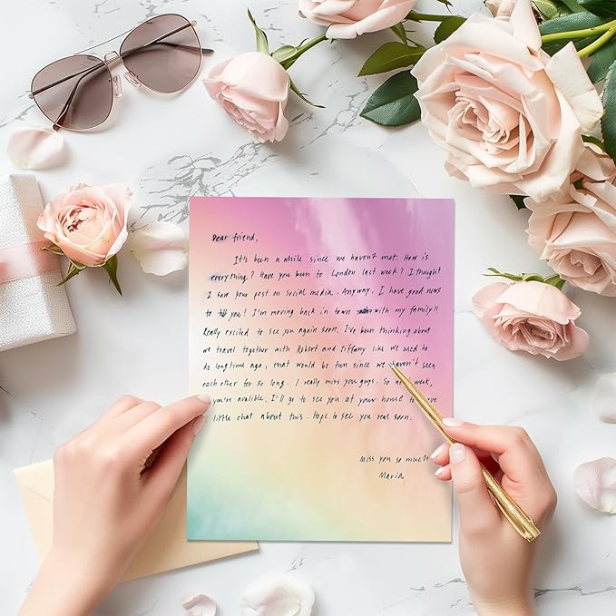 Tlenpo Decorative Watercolor Stationery Paper, 100 gsm Printer Paper 8.5 x 11In, Double-Sided for Business or Personal Use, Scrapbook, Printer Friendly for Invitations (120)