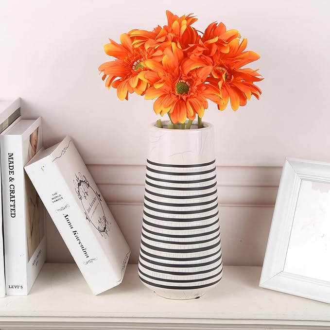 Orange Gerbera Daisy Artificial Flowers – Real Touch Artificial Wildflowers 5PCS, Long Stem Faux Daisies for Fall Home Décor, Home Table Centerpieces, or Wedding Arrangements
