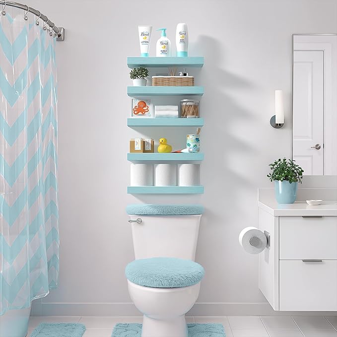 Sorbus Floating Shelves for Wall – 16 Inch Floating Shelf for Kitchen, Bedroom, Living Room, Bathroom, Home & Wall Decor - Mounted Bathroom Shelves with Invisible Brackets (Breezy Blue, 3 Pack)