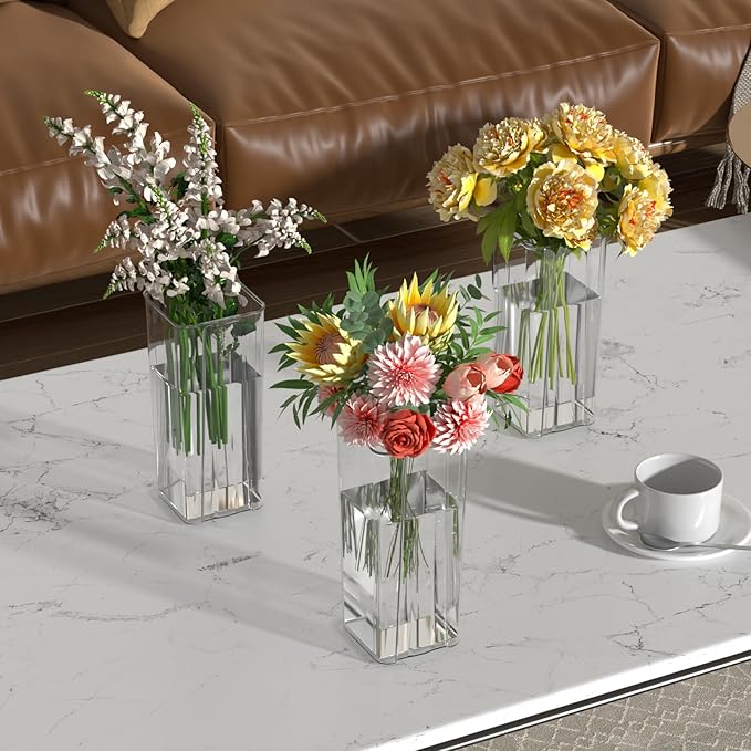 6 Pack 9.25 Inch Tall Flowers Vase, Clear Acrylic Bud Vase for Wedding Decorations, Home Decor, Housewarming Gift