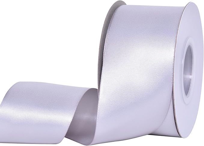 YAMA Silver Double Faced Satin Ribbon, 2 Inch 25 Yards, Great for Crafts Bows Flower Bouquet Wedding Home Decor Gift Wrapping