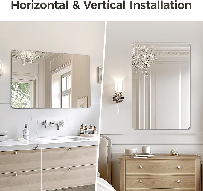USHOWER Frameless Bathroom Mirror for Over Sink, 22x30 Inch Rectangle Wall Vanity Mirror for Bathroom, Bedroom, Entryway, Polished Edge, Tempered Glass