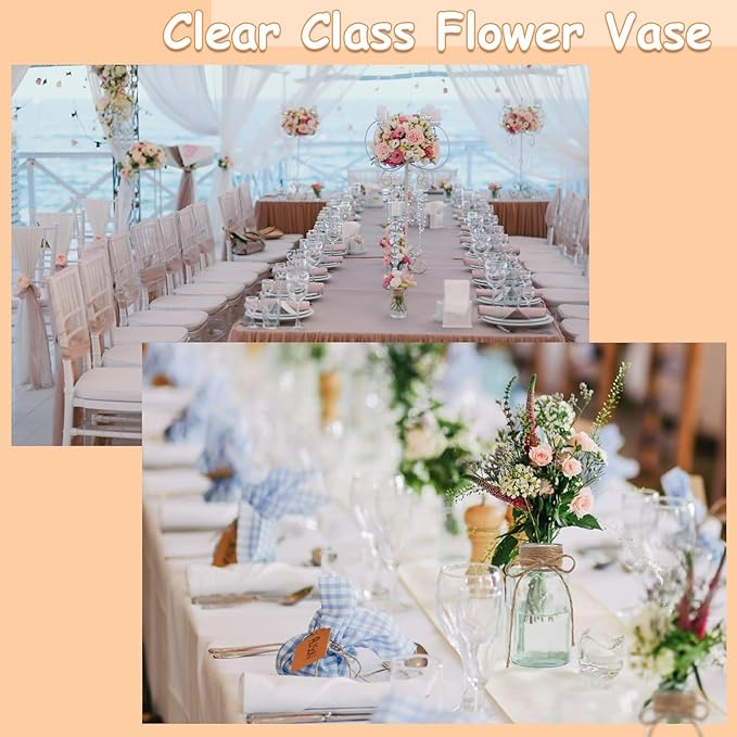 Vintage Glass Vases for Flowers, Set of 12 Clear Vases for Farmhouse Wedding Centerpiece Cylinder Bottle for Reception Table Decoration Home Decor Floral Arrangements