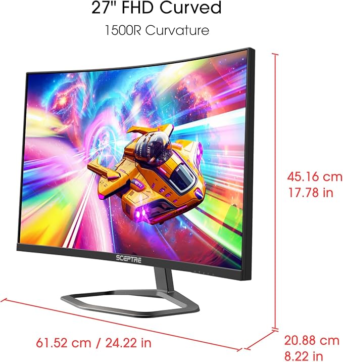 Sceptre New 27-inch Curved Gaming Monitor FreeSync 240Hz Plus DisplayPort HDMI 1ms 99% sRGB Build-in Speakers, R1500 Machine Black 2025 (C275B-FWT240 Series)