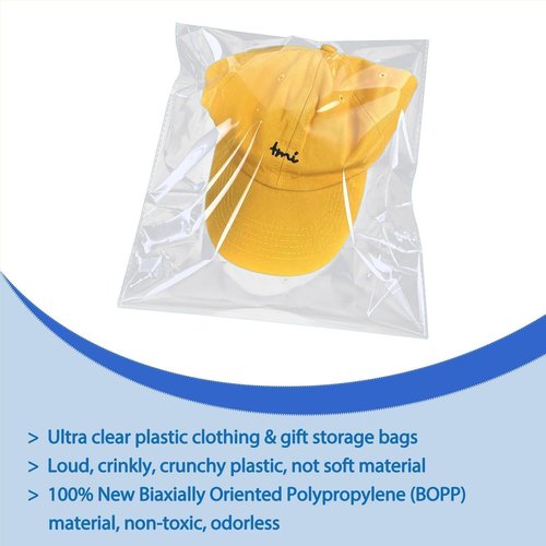 PigPotParty Clear Plastic T-Shirt Bags - Self-Sealing 9"x12" Cellophane Bags | 100 Pack for Gift & Clothing Packaging