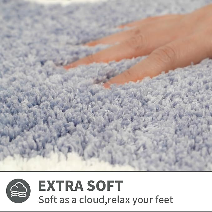 Scalloped Blue Bathroom Rugs Mat,Non Slip Absorbent Quick Dry Bath Mats for Shower Room,Plush Microfiber Bath Rug for Bathroom Floor Washable Carpet for Shower Tub Sink Bedroom,17"x47"
