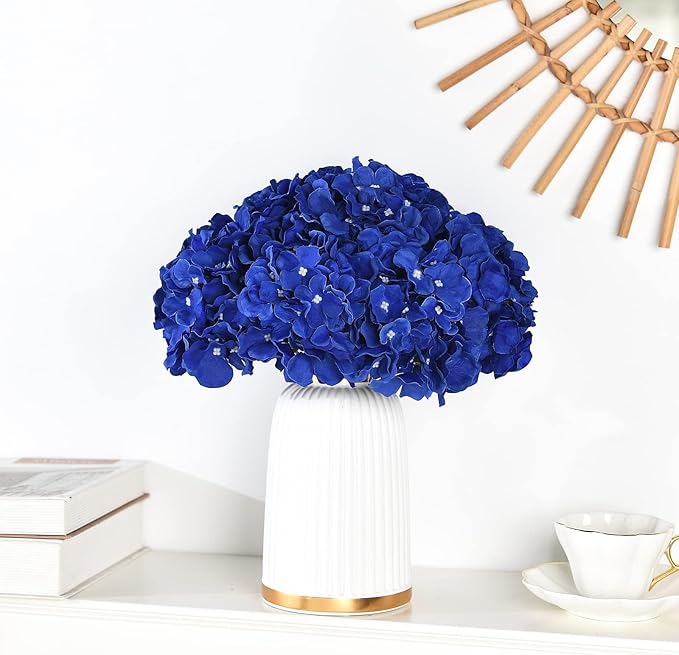 10PCS Silk Hydrangea Heads with Stems Artificial Flowers for Wedding Party Home Decor (Royal Blue)