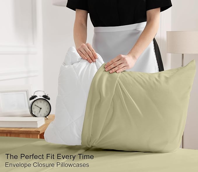 RUVANTI 100% Cotton Full Size Bed Sheets, 4 Pieces, Soft & Breathable Percale Weave Bedding, Deep Pocket 16", Hotel Standard, Crisp Cool Feel, Durable, Perfect Sheet Set Dyed, Sage Green
