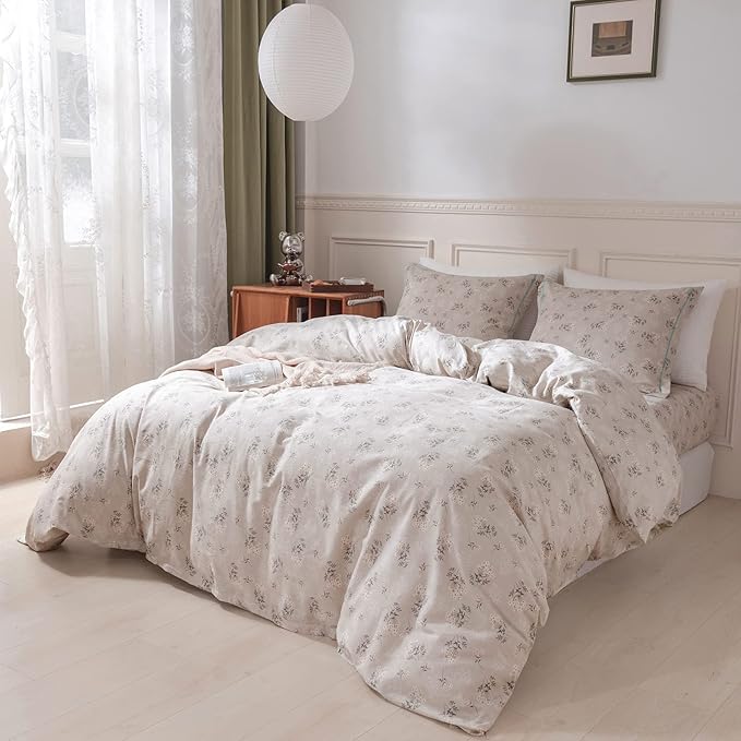 HighBuy Boho Floral Comforter Set Twin XL Beige Botanical Bedding Comforter Set Twin XL Bed Soft Cottagecore Flowers Bedding Set Aesthetic Farmhouse,1 Twin XL Comforter with 2 Pillowcase