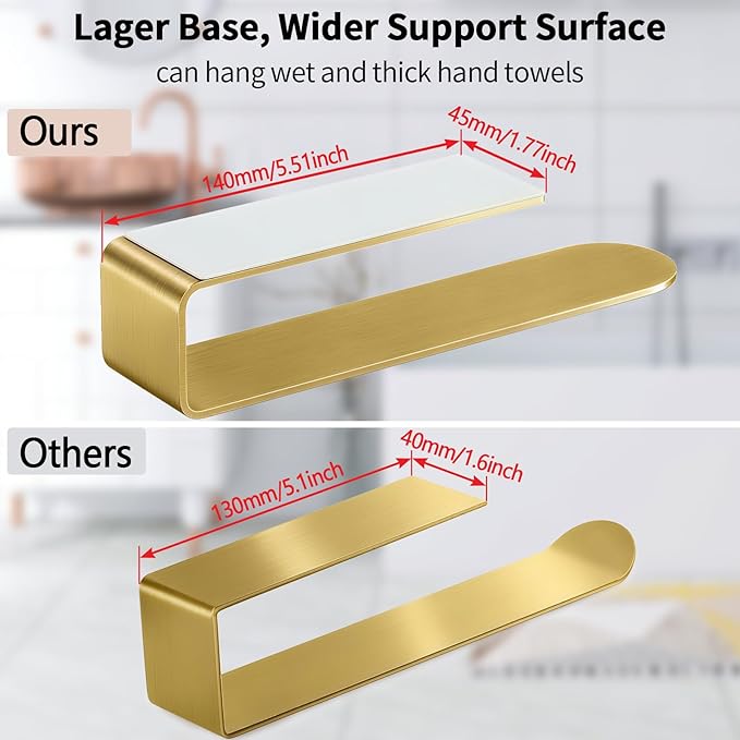 2 Pack Gold Hand Towel Holder, Adhesive Towel Bars Wall Mounted, 8 Inch Square Hand Towel Racks Stick on Wall for Bathroom Kitchen