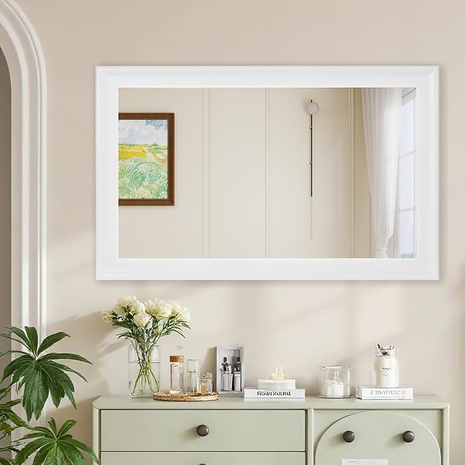 CULER White Wall Mirror for Bathroom,Rectangle Rustic Large 30 x 48 inch Hanging Vanity Mirrors for Living Room,Bedroom,Entryway