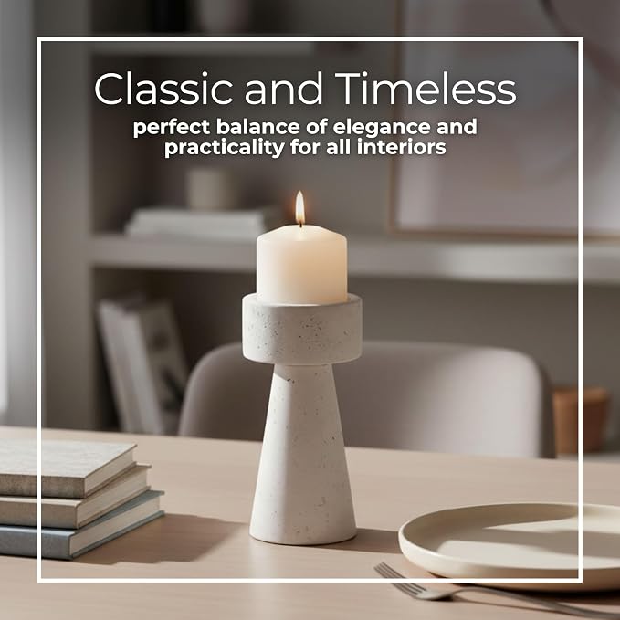 Decorative Candle Holder for Home Decor – Pillar & Taper Centerpiece, Modern Ceramic Table Accent for Living Room or Dining Display, Candle Holder for Stylish Tabletop Decor – 8", White