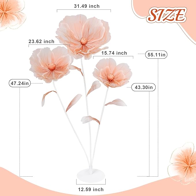 5.57FT Wedding Giant Flowers Huge Artificial Orange Silk Floral with Stand Base for Birthday Ceremony Party Event Mall Window Display Decoration