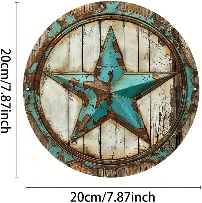 Rustic Texas Star Iron Wall Art, 7.98X7.98" Round Metal Tin Sign, Vintage Decor, No Electricity Needed, with Ideal Gift and Scrapbooking Accessory for Home, Cafe, Apartment, Restaurant