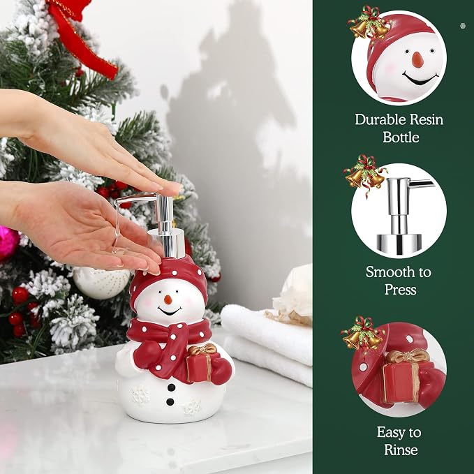 Luxspire Snowman Soap Dispenser, Christmas Decor Resin Liquid Hand Soap Dispenser Refillable Dish Soap Lotion Bottle Jar No Leak for Kitchen Shower Bathroom Countertop, 450ml