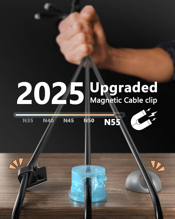 Magnetic Cable Clips 360° Rotation Cord Holder, 12 Pack Cord Organizer 1s Lock Cable Smooth Adjustable Desk Organizers and Accessories, Adhesive Cord Clips for Nightstand,Phone,Wall,Car,Home Office